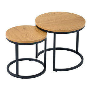 riess-ambiente Beistelltisch 2er Set ELEGANCE rund in Eiche Natur mit schwarzem Metallgestell im Industrial Design