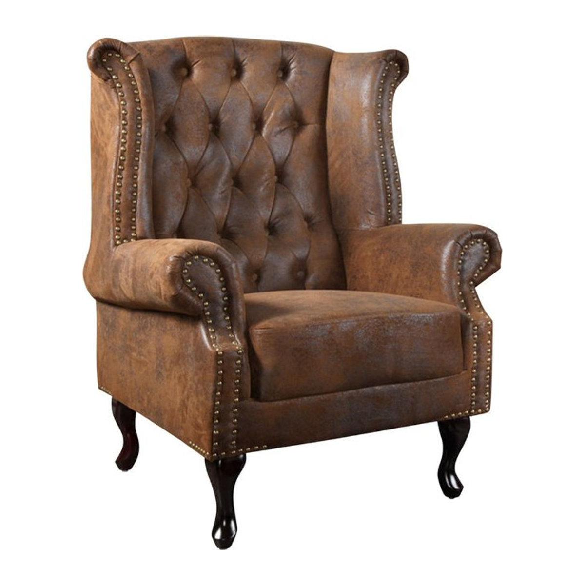 Riess-Ambiente Chesterfield Ohrensessel aus Microfaser in Braun mit Knopfheftung, Breite: 85 cm - Bild 1