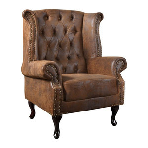 Riess-Ambiente Chesterfield Ohrensessel aus Microfaser in Braun mit Knopfheftung, Breite: 85 cm