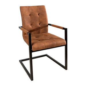 Riess-Ambiente Design Freischwinger Stuhl OXFORD in Vintage Braun mit Armlehnen aus Mikrofaser und Metallgestell im Industrial Retro Stil