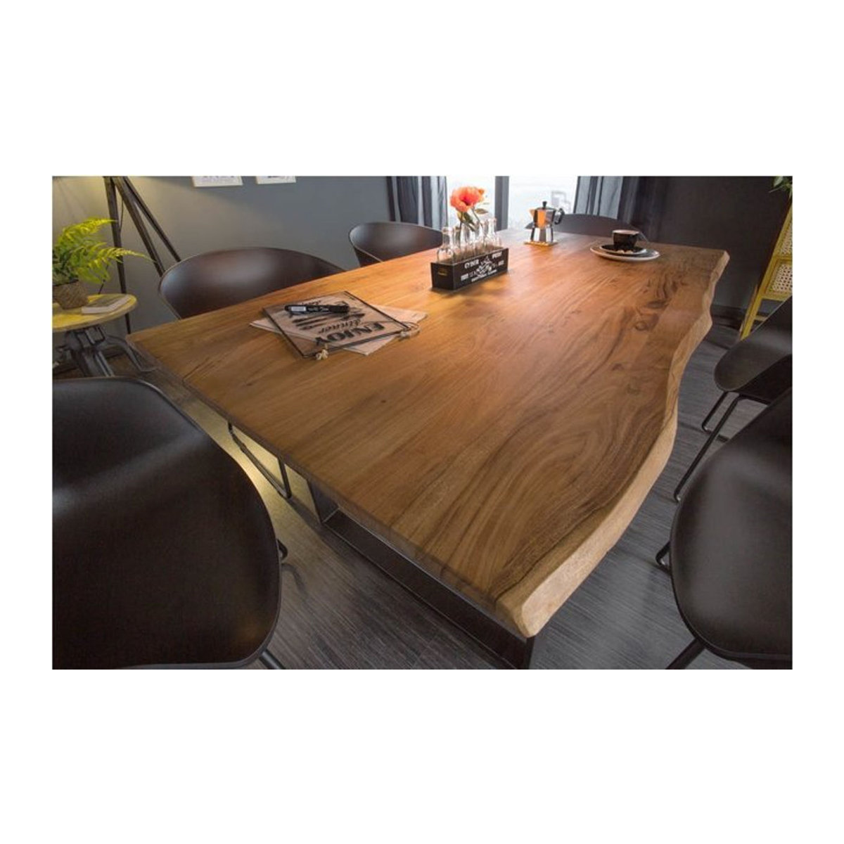 Riess-Ambiente Esstisch aus Massivholz Akazie in Braun im Industrial Design mit Baumkante und Stahlgestell, Breite: 160 cm - Bild 1