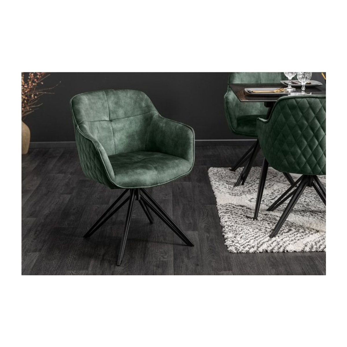 riess-ambiente Esszimmerstuhl EUPHORIA Armlehnenstuhl aus Samt in Grün mit schwarzem Metallgestell, drehbar, Modernes Retro Design - Bild 1