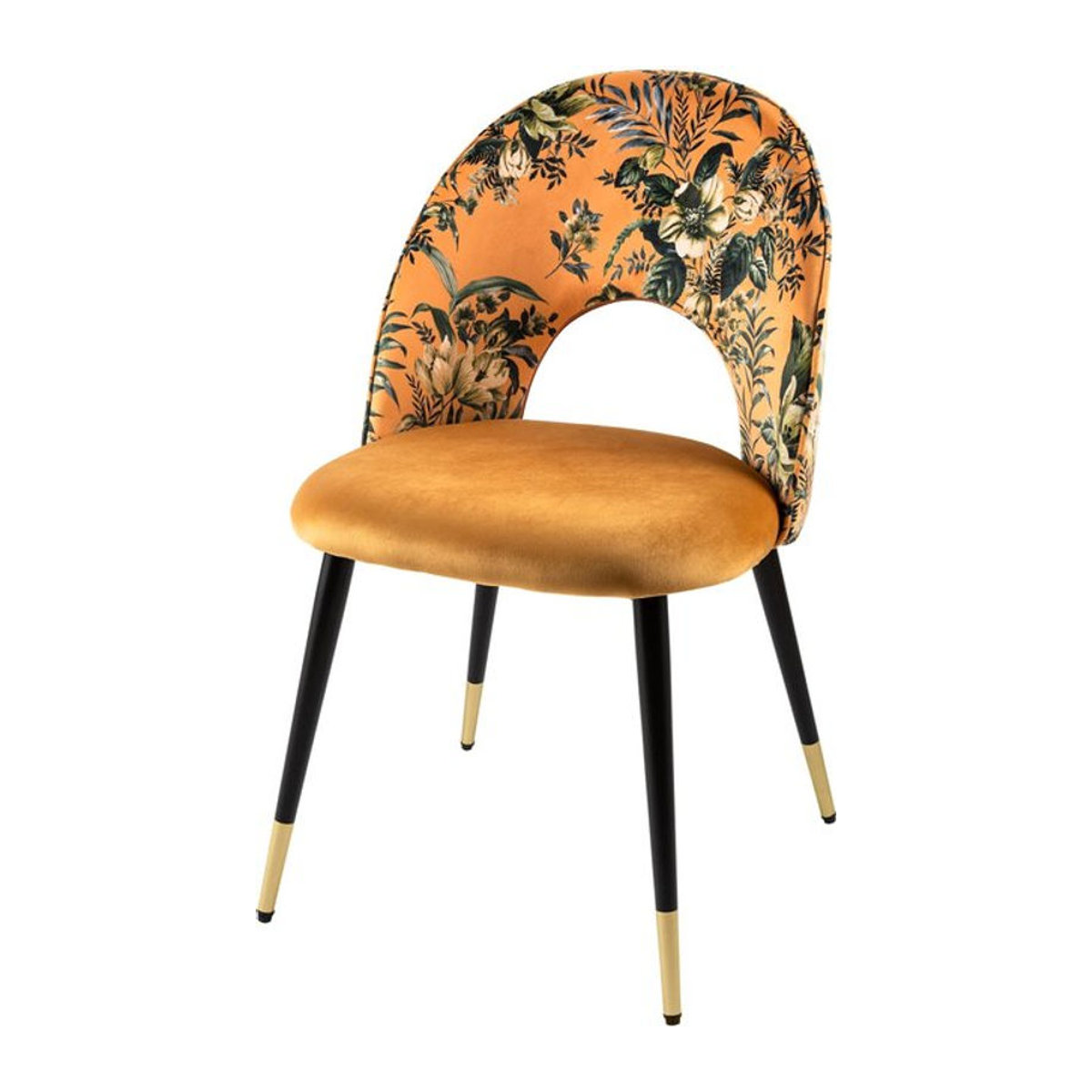 riess-ambiente Polsterstuhl PRÊT-À-PORTER in Gelb aus Samt mit floralem Muster und goldenen Metall-Fußkappen im Modern Retro Bohemian Design - Bild 1