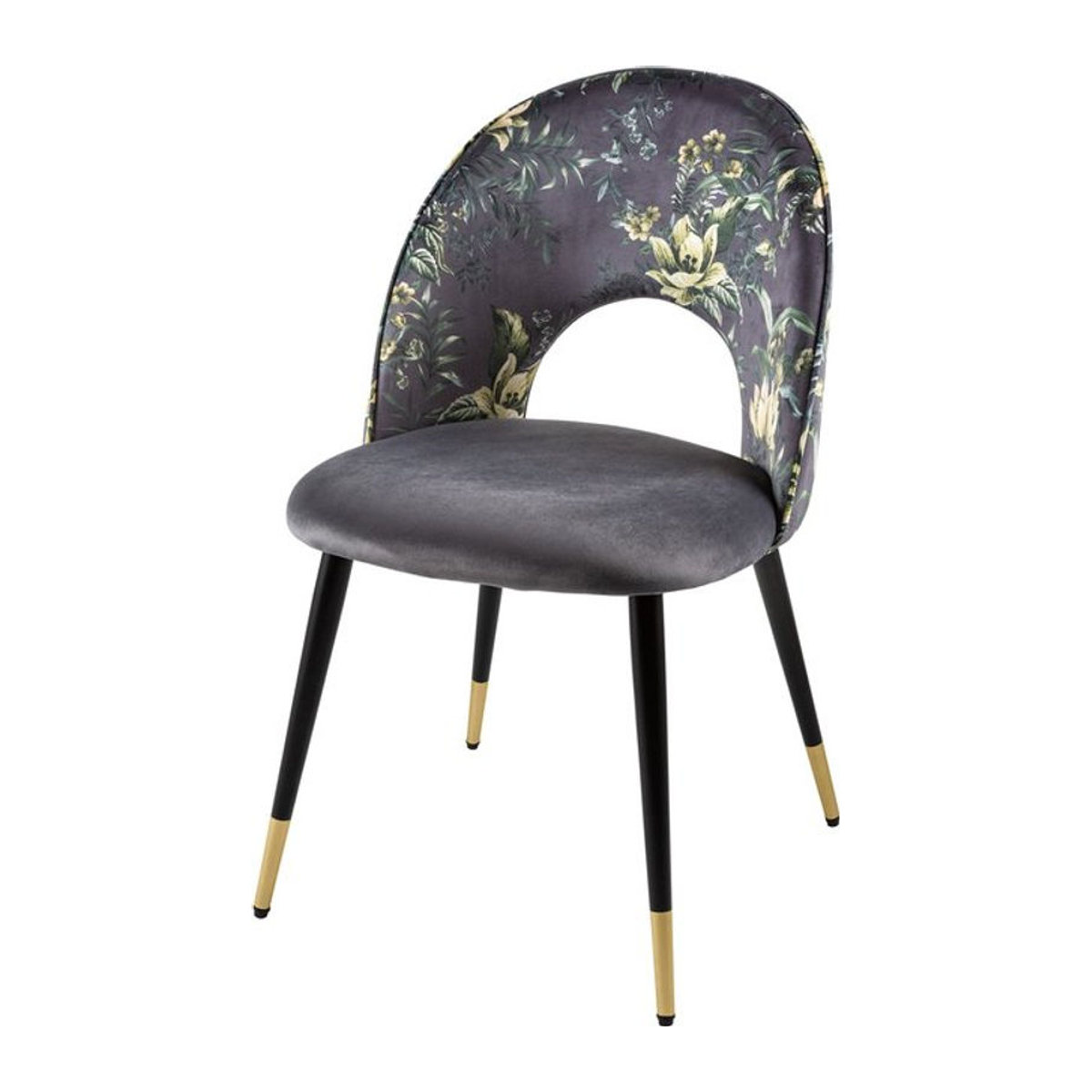 riess-ambiente Polsterstuhl PRÊT-À-PORTER in Grau mit floralem Samtmuster und goldenen Metall-Fußkappen im Modern Retro Design - Bild 1