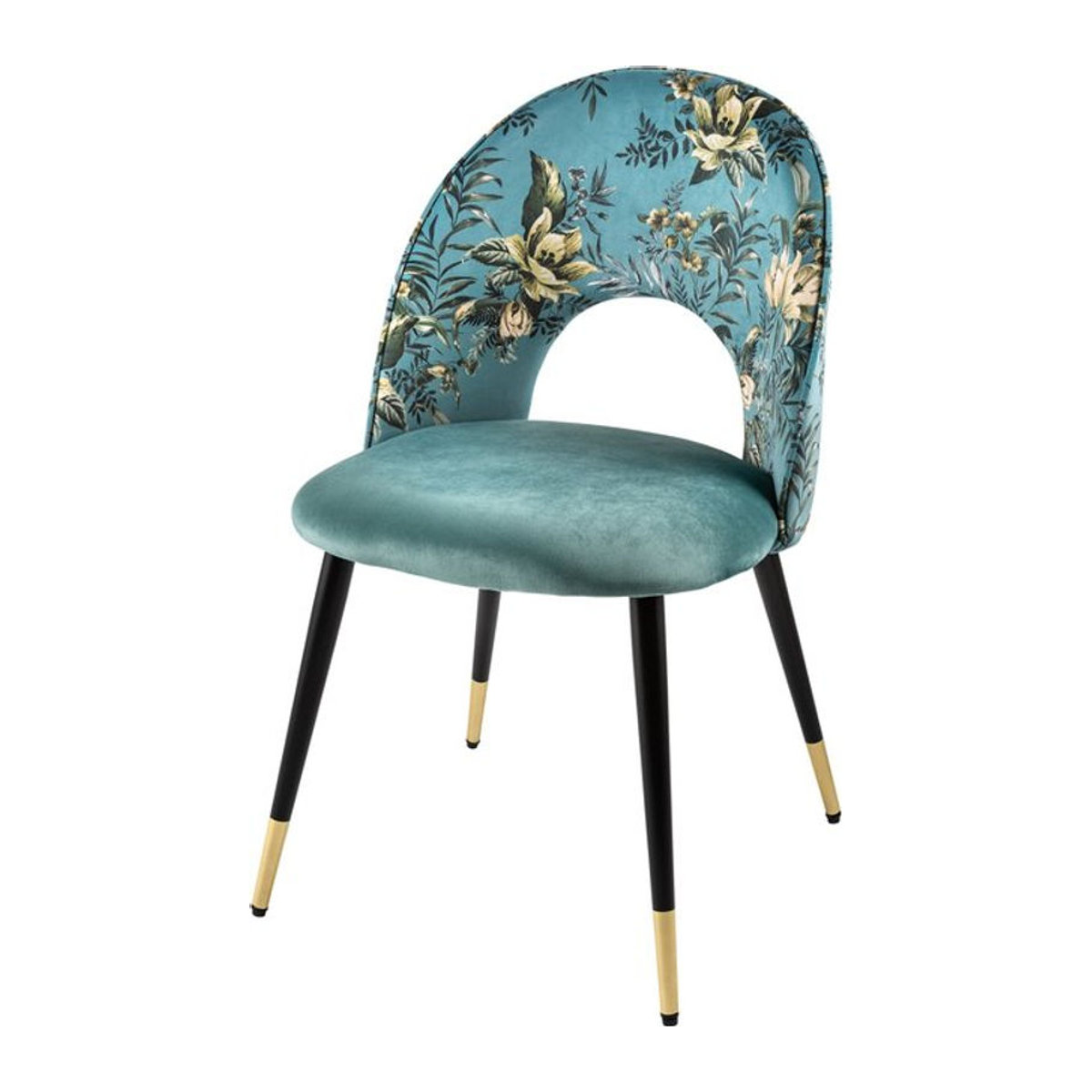 riess-ambiente Polsterstuhl PRÊT-À-PORTER in Türkis mit floralem Samtmuster und goldenen Metall-Fußkappen im Modern Retro Design - Bild 1