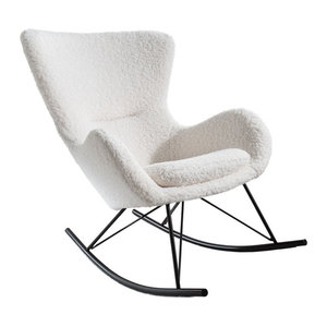 riess-ambiente Schaukelstuhl SCANDINAVIA SWING in Weiß Bouclé mit schwarzem Metallgestell im skandinavischen Design
