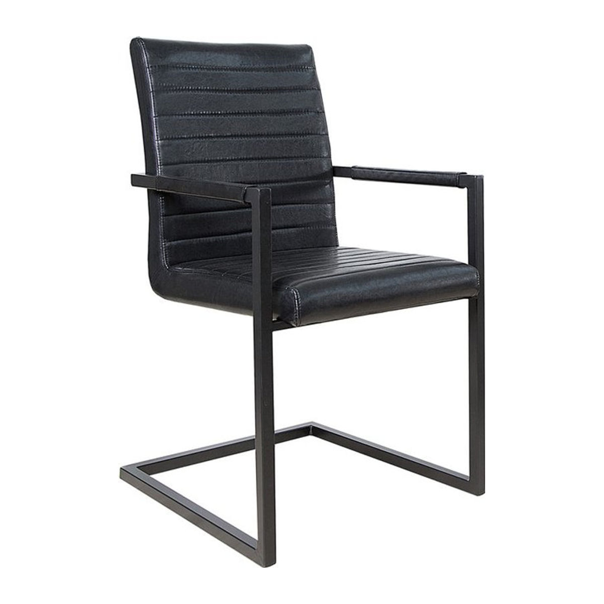 Riess-Ambiente Stuhl LOFT Freischwinger im Industrial Design mit Armlehnen aus Metall und Polsterung aus Kunstleder in Schwarz - Bild 1