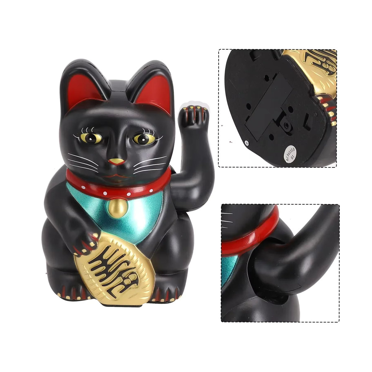 Rifeng Waving Lucky Cat aus Kunststoff in Schwarz, Höhe: 15,2 cm - Bild 2