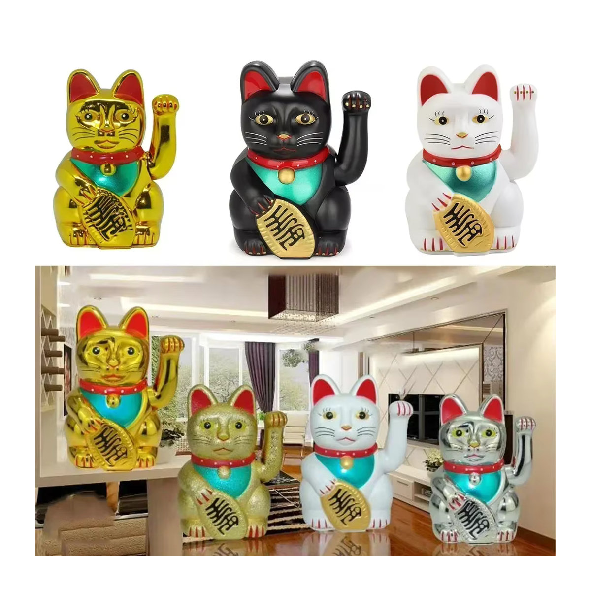 Rifeng Waving Lucky Cat aus Kunststoff in Schwarz, Höhe: 15,2 cm - Bild 3