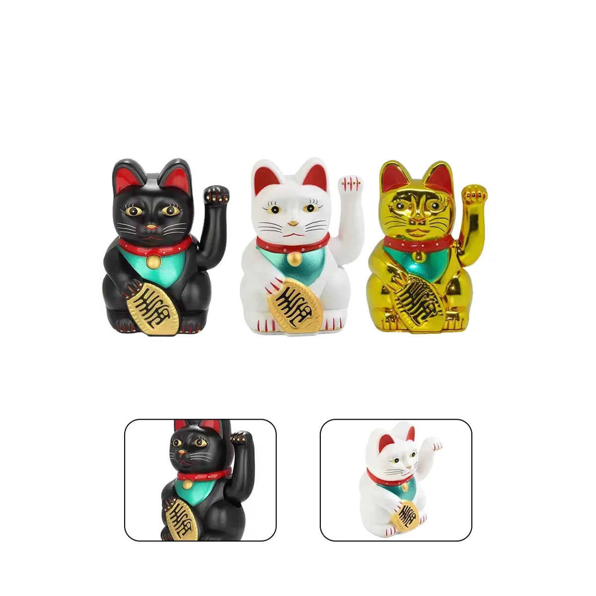 Rifeng Waving Lucky Cat aus Kunststoff in Schwarz, Höhe: 15,2 cm - Bild 5