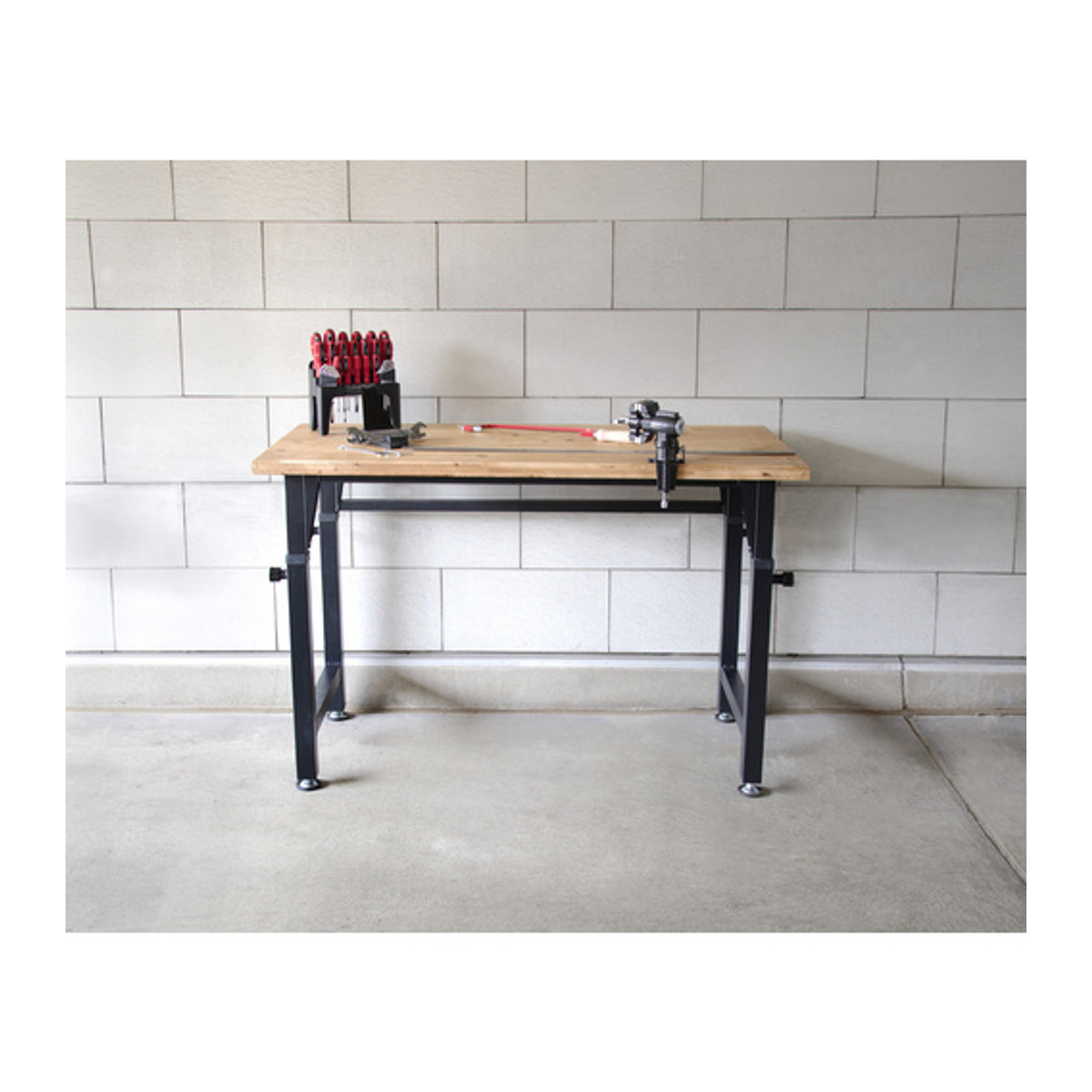 RIKTA Werkbank höhenverstellbar aus Massivholz und Metall, B/T/H: 135 x 60 x 27,5 cm, Schwarz/Mehrfarbig, Tragfähigkeit: 200 kg - Bild 3