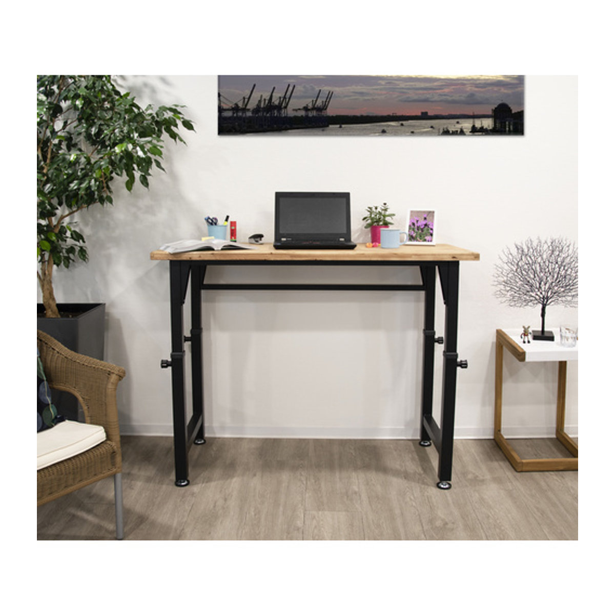 RIKTA Werkbank höhenverstellbar aus Massivholz und Metall, B/T/H: 135 x 60 x 27,5 cm, Schwarz/Mehrfarbig, Tragfähigkeit: 200 kg - Bild 4
