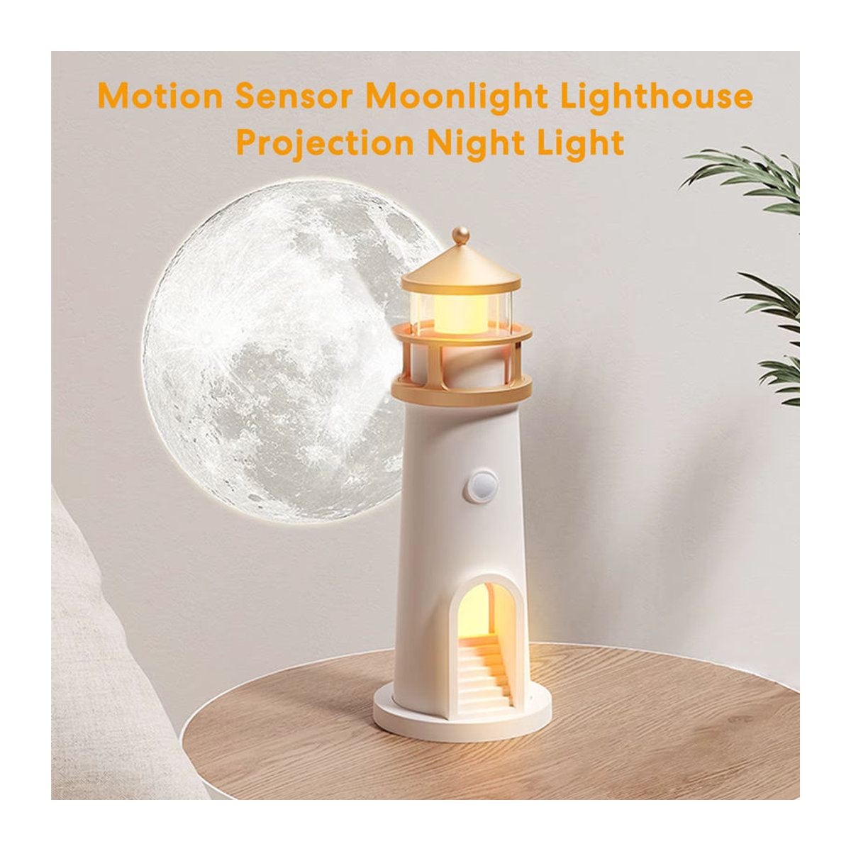 RiooCubee Moonlight Lighthouse Umgebungslampe mit PIR Sensor in Weiß im minimalistischen Design - Bild 2