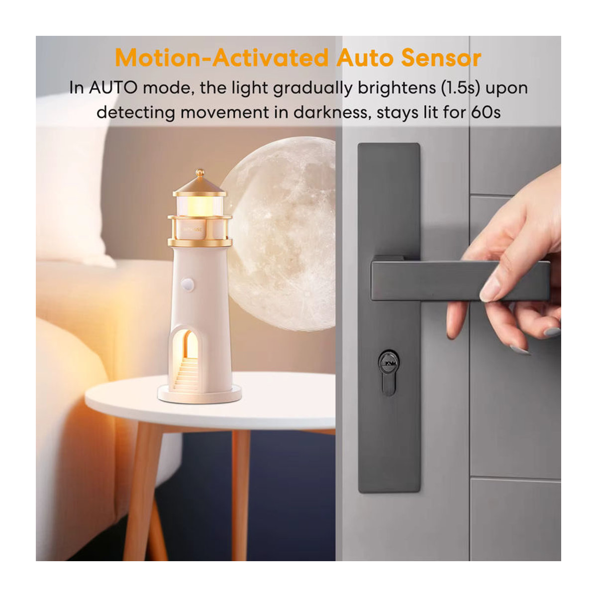 RiooCubee Moonlight Lighthouse Umgebungslampe mit PIR Sensor in Weiß im minimalistischen Design - Bild 3