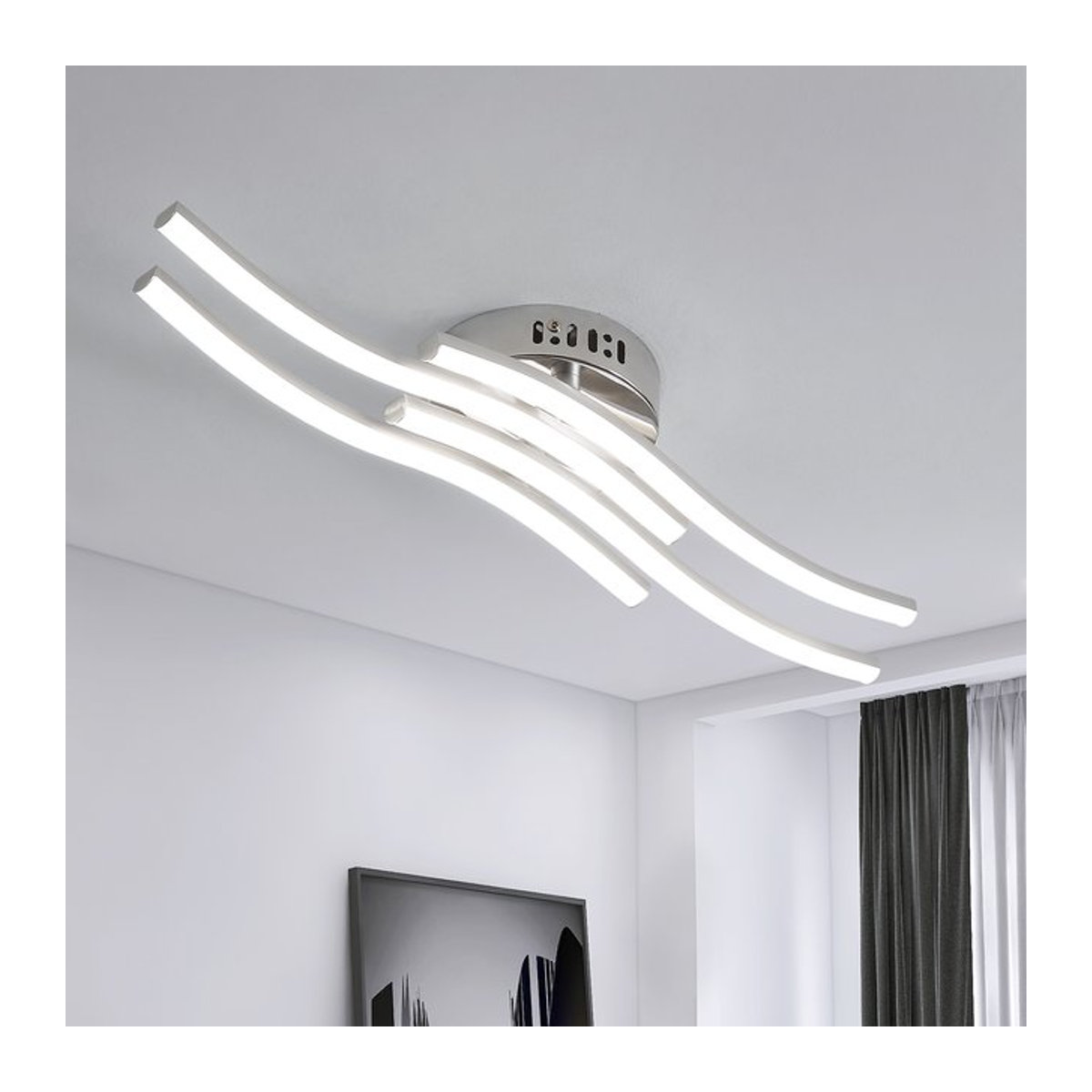 Riserva Moderne LED-Deckenleuchte aus Aluminium in Silber mit 4 Wellen-LED-Platten für Wohnzimmer, Schlafzimmer und Küche - Bild 1