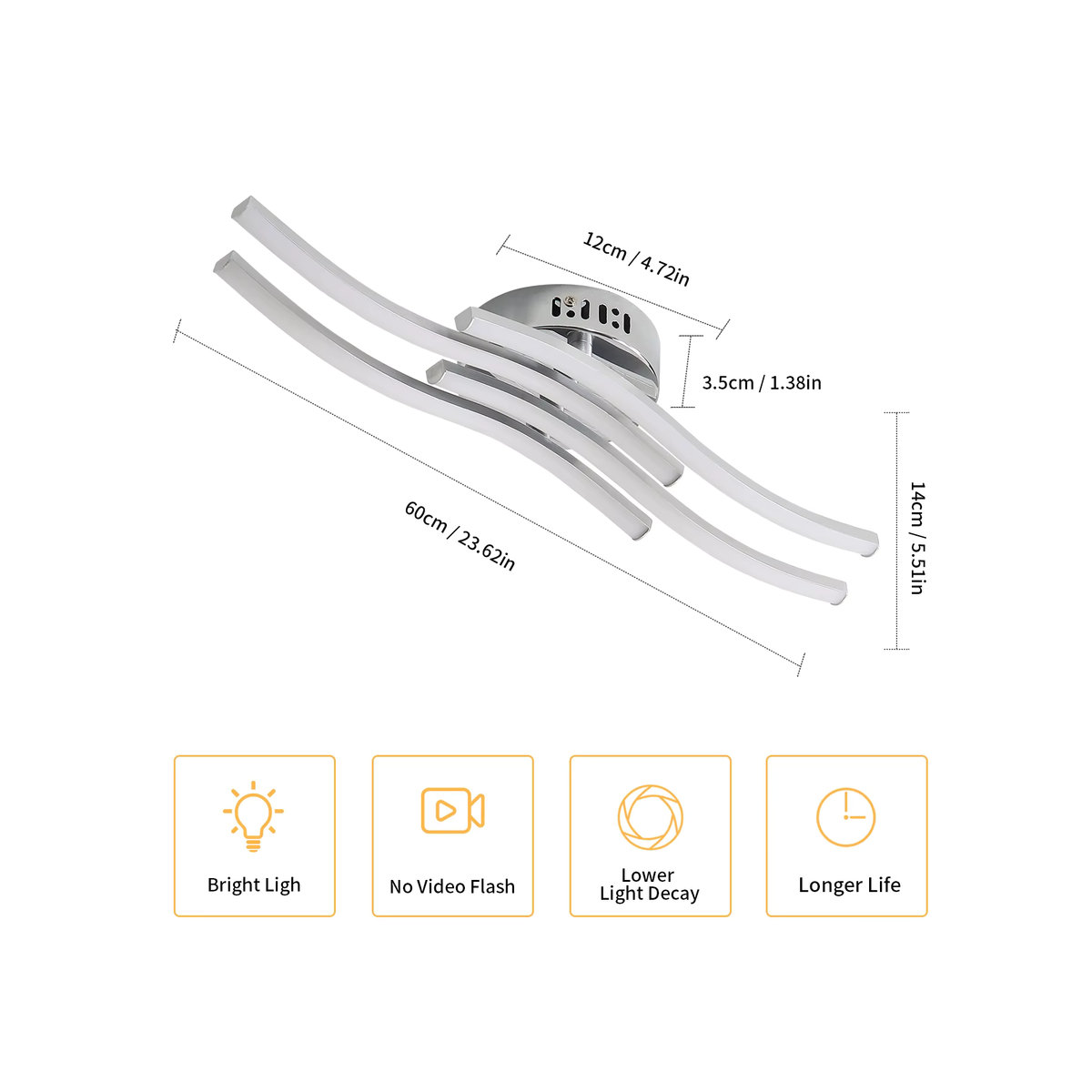 Riserva Moderne LED-Deckenleuchte aus Aluminium in Silber mit 4 Wellen-LED-Platten für Wohnzimmer, Schlafzimmer und Küche - Bild 2