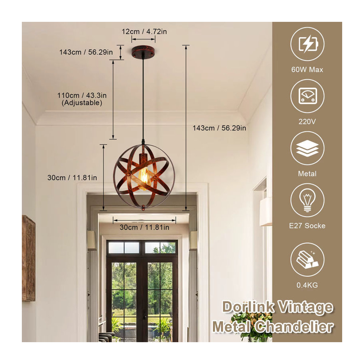 Riserva Pendelleuchte im Industrial-Design aus Metall in Braun mit E27-Fassung - Bild 2