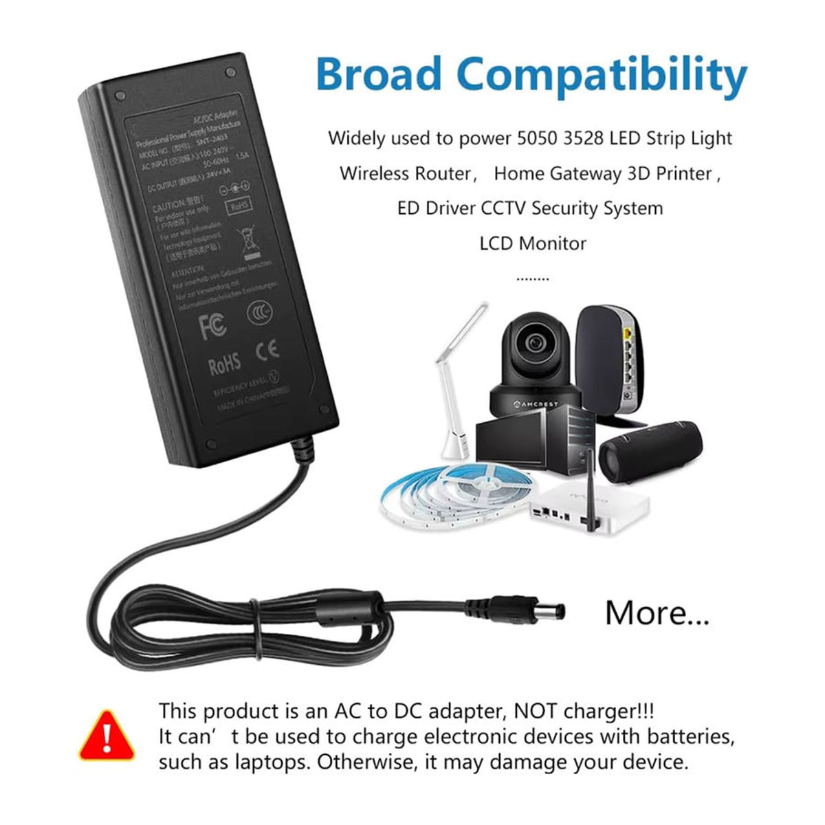 Riskcell 24V Netzteil AC/DC Adapter für Logitech G920 G29 G25 G27 G923 G940 Driving Force GT Rennlenkrad, Schwarz - Bild 2