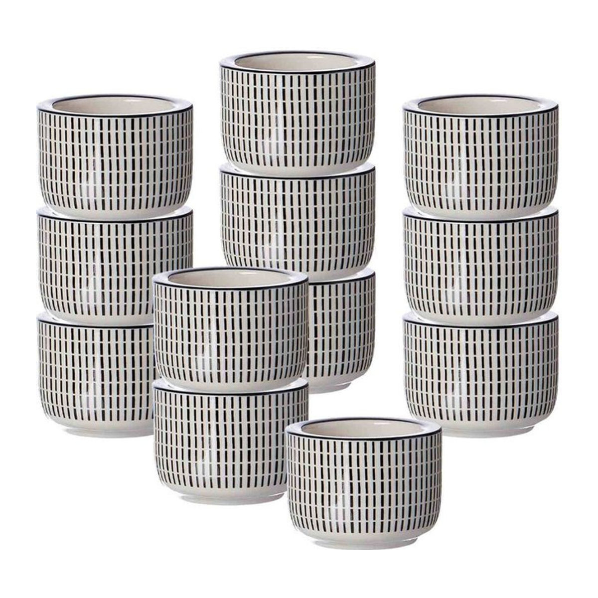 Ritzenhoff & Breker Teelichthalter Takeo Stripes aus Porzellan, weiß, gestreift, 12er Set, Durchmesser: 6 cm - Bild 1