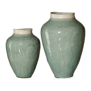 Ritzenhoff & Breker Vasen Lucca 2er Set aus Keramik in Grün, amphorenförmig und minimalistisch, Höhe: 41 cm und 31 cm