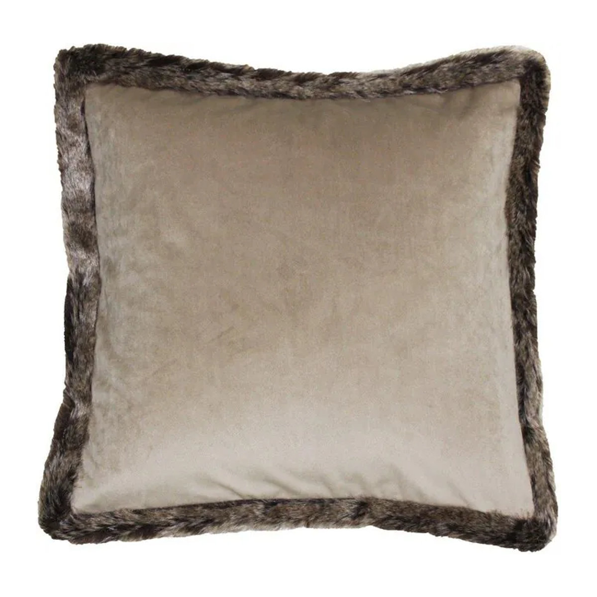Riva Home Kiruna Quadratischer Kissenbezug aus Samt mit Kunstpelzkante, Farbe: Beige, B/T/H: 45 x 45 x 0 cm - Bild 1
