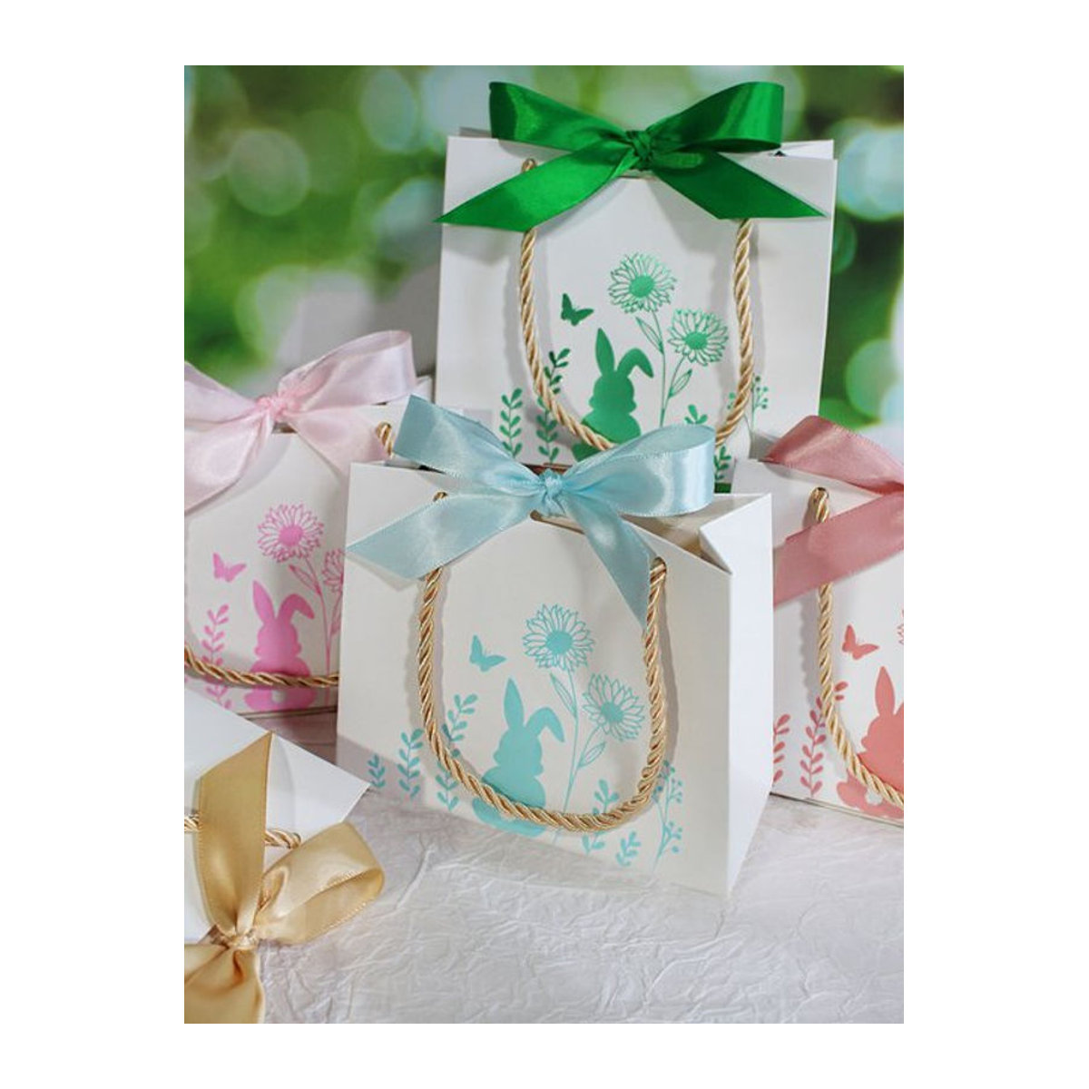 RMTPT Ostern Geschenkboxen aus Papier mit Hasen- und Floral-Design, mehrfarbig, rechteckig und stehend, ideal als Süßigkeiten- und Cookie-Box für Kinder und Osterdekoration - Bild 1