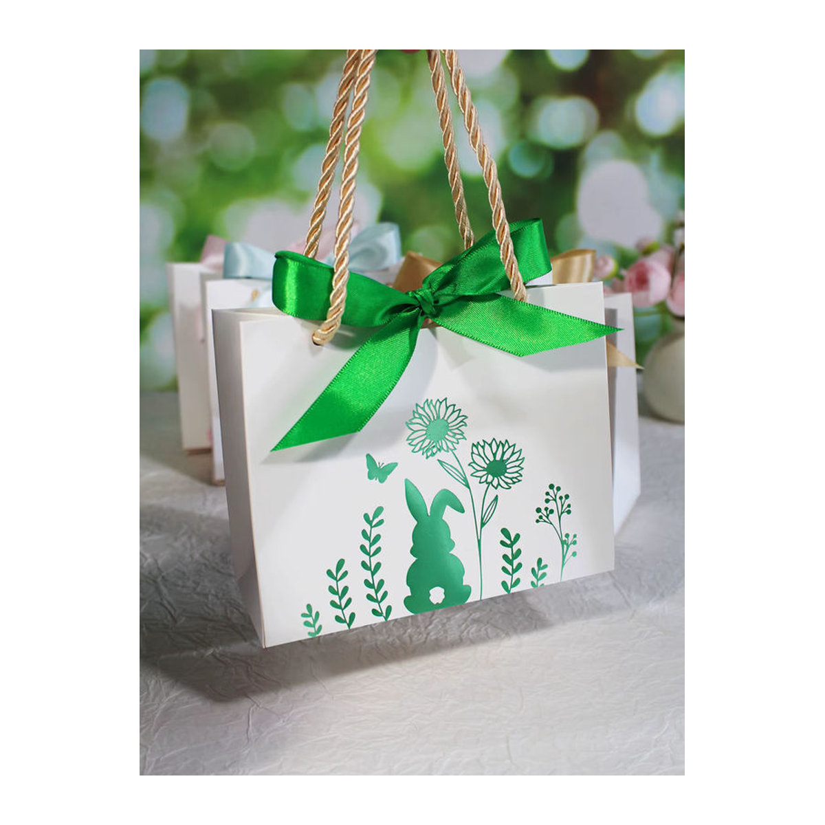 RMTPT Ostern Geschenkboxen aus Papier mit Hasen- und Floral-Design, mehrfarbig, rechteckig und stehend, ideal als Süßigkeiten- und Cookie-Box für Kinder und Osterdekoration - Bild 2