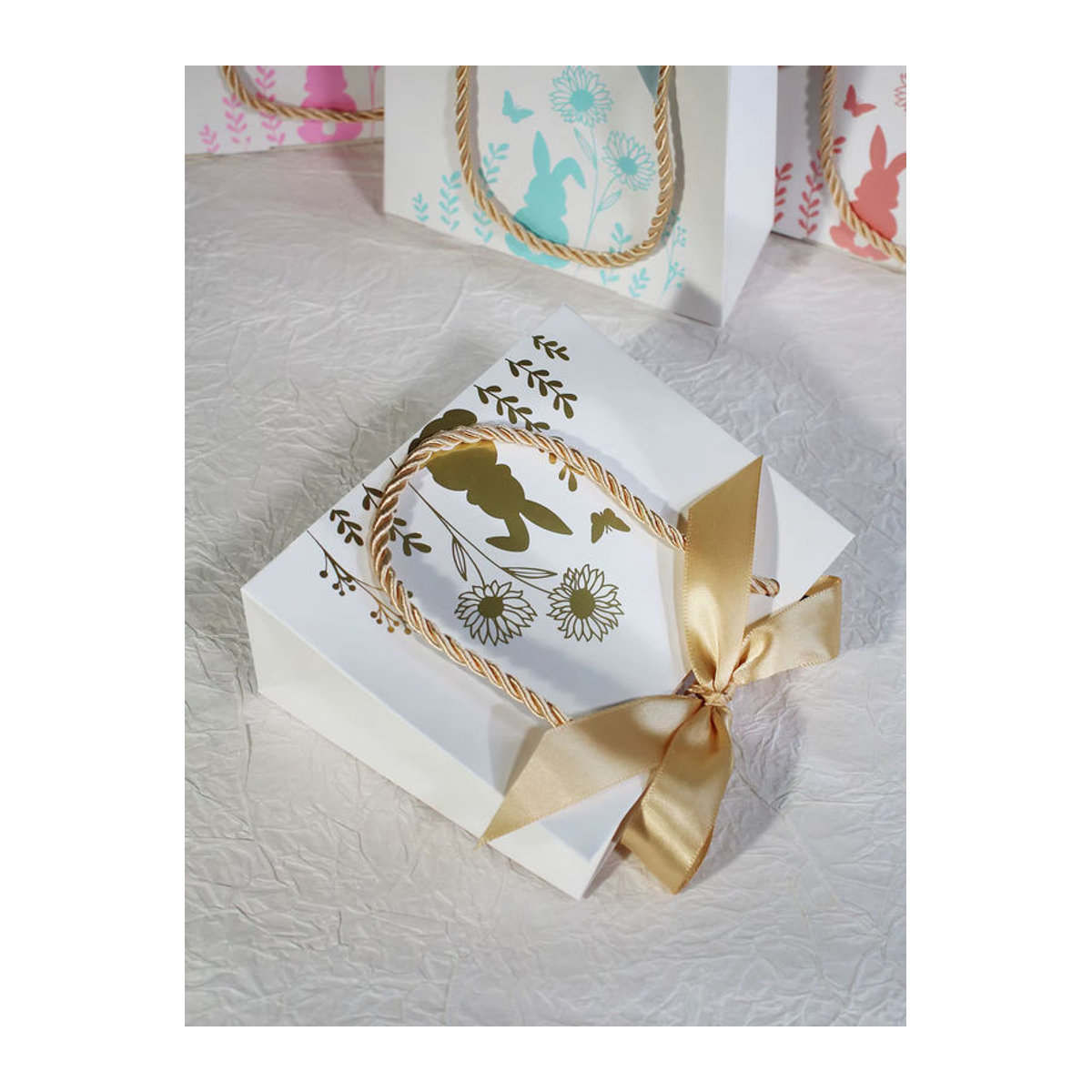 RMTPT Ostern Geschenkboxen aus Papier mit Hasen- und Floral-Design, mehrfarbig, rechteckig und stehend, ideal als Süßigkeiten- und Cookie-Box für Kinder und Osterdekoration - Bild 3