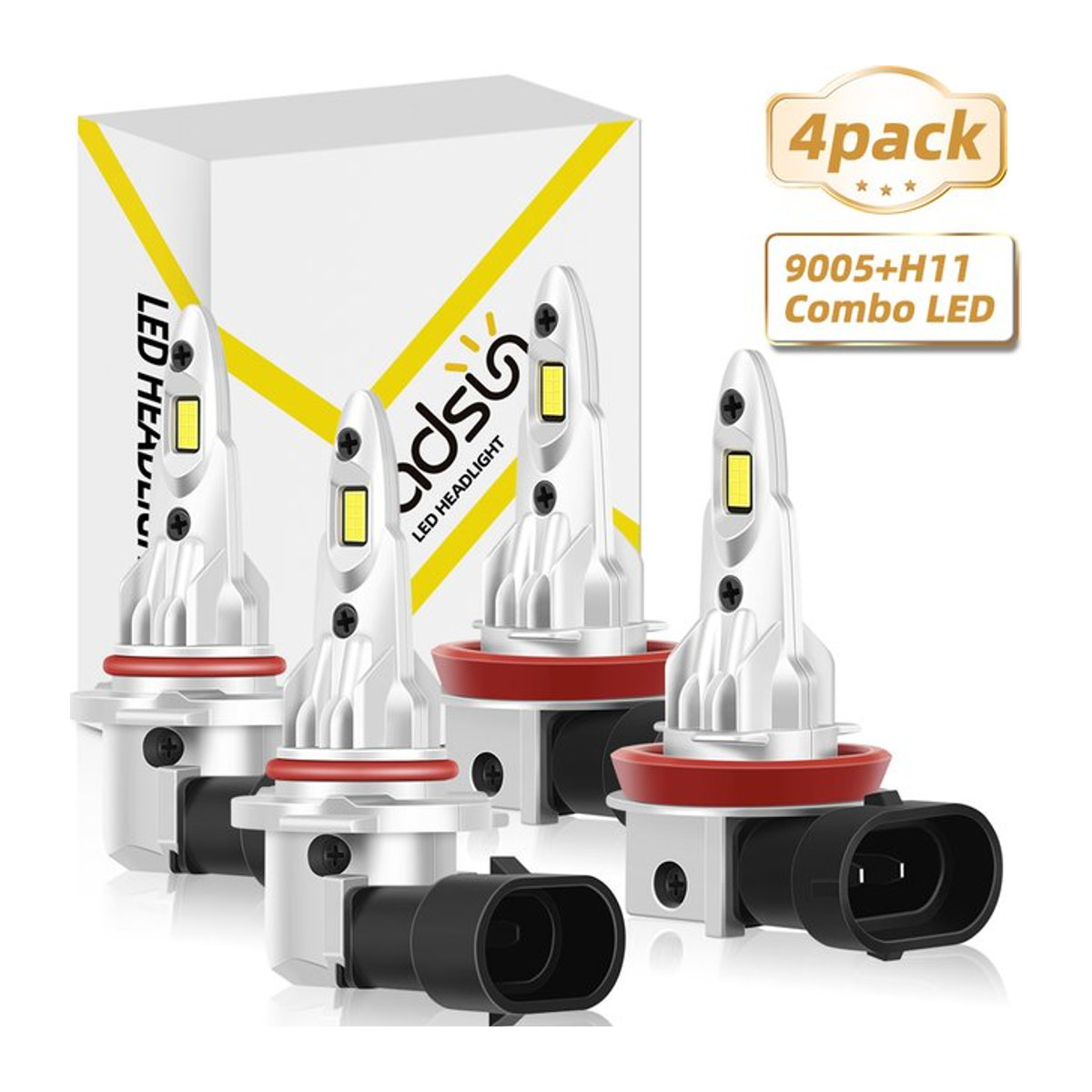 Roadsun 4er Pack LED-Glühbirnen 9005 HB3 H11 mit 29000lm und 6000k Kaltweiß aus Aluminium - Bild 1