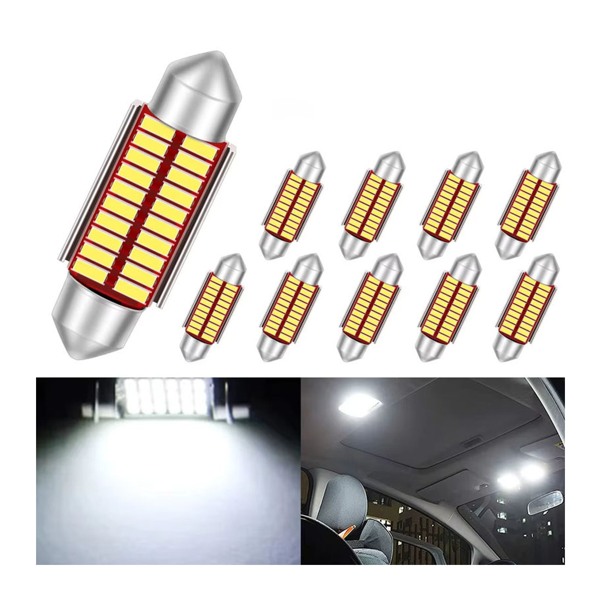 Roadsun 4er Set C5W LED Lampen Canbus Girlande 39mm für Auto Innenraum Dome und Kennzeichenleuchten 12V 24V 3000LM 6500K Kaltweiß - Bild 7