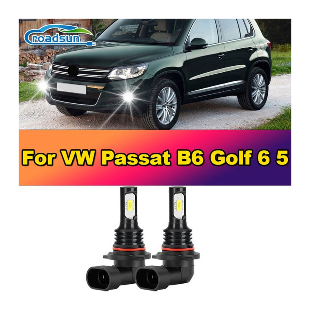 Roadsun 9005 HB3 Canbus LED Nebelglühbirnen 100 W mit 12000LM für VW Passat B6 und Golf 5/6 - Bild 1