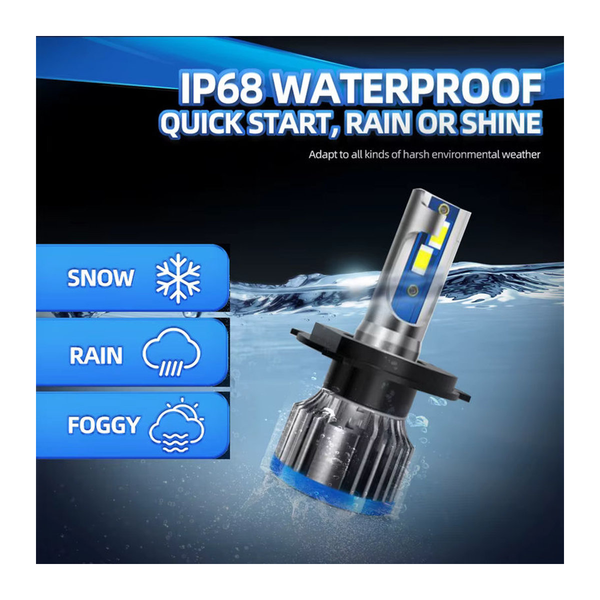 Roadsun H4 LED Scheinwerfer Birnen Set, 2 Stück, 150W, 25000LM, IP68 wasserdicht, 6000K Kaltweiß - Bild 5