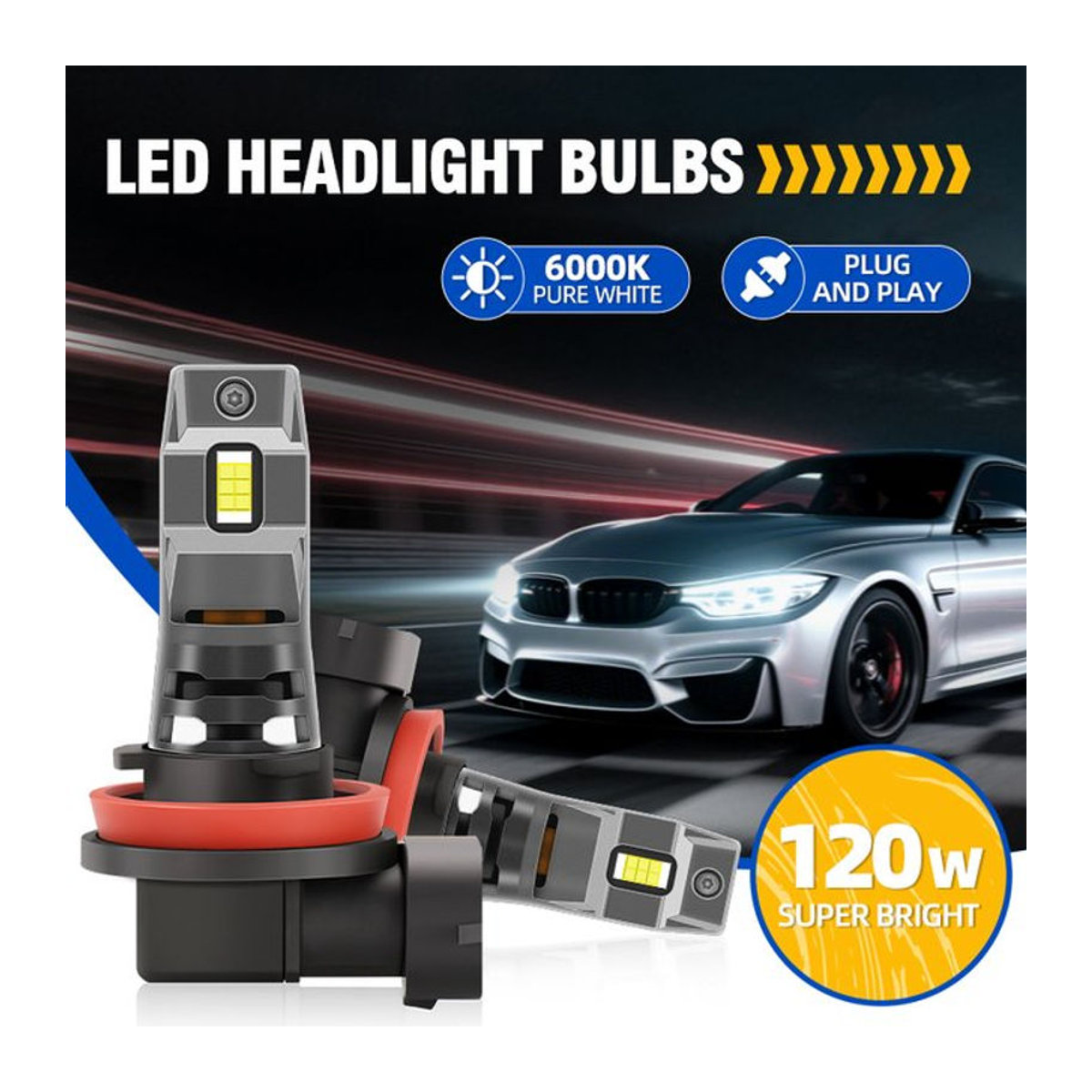 Roadsun LED Scheinwerfer Birnen Set H8 H9 H11 mit 3570 CSP Chips, 15000LM, 6000K Kaltweiß, Plug & Play - Bild 1