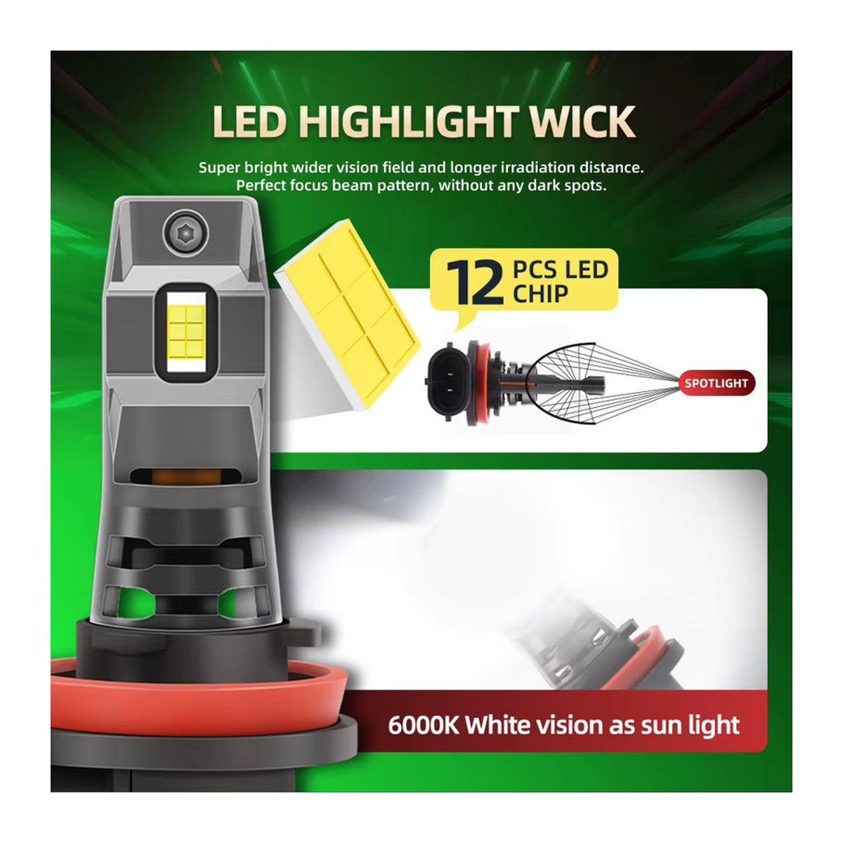 Roadsun LED Scheinwerfer Birnen Set H8 H9 H11 mit 3570 CSP Chips, 15000LM, 6000K Kaltweiß, Plug & Play - Bild 4