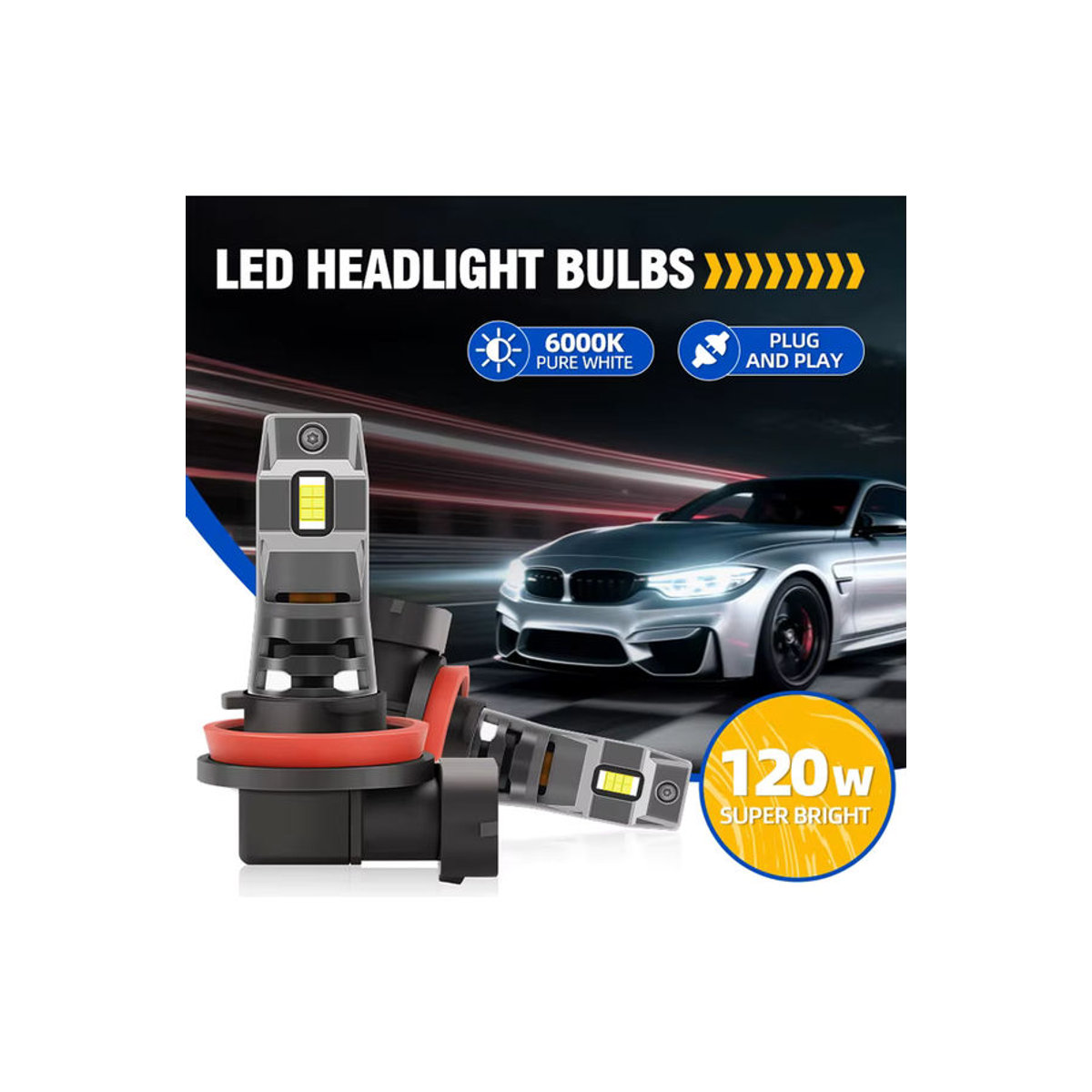 Roadsun LED Scheinwerfer Birnen Set H8 H9 H11 mit 3570 CSP Chips, 15000LM, 6000K Kaltweiß, Plug & Play - Bild 6