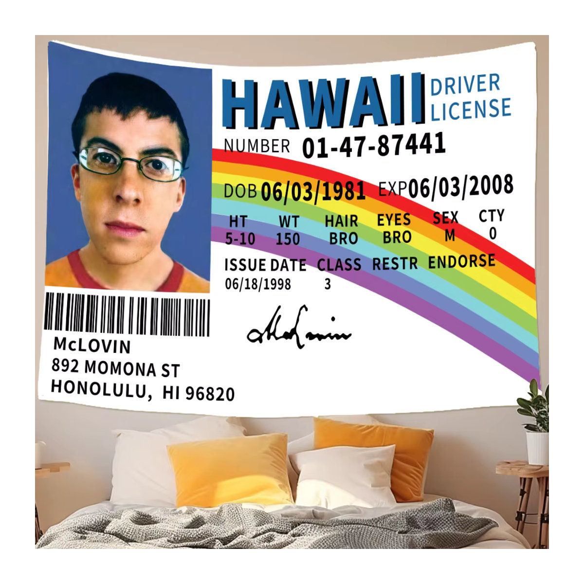 RoarGosh McLovin ID Flagge Wandteppich mit HD-Druck, weißer Meme-Banner für dein Studentenwohnheim - Bild 4