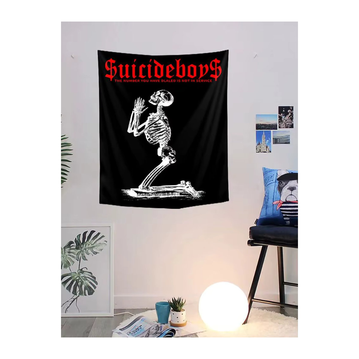 RoarGosh Wandteppich mit Totenkopf-Design in Schwarz und Rot, rechteckiges Textil-Wandposter zur Dekoration - Bild 5