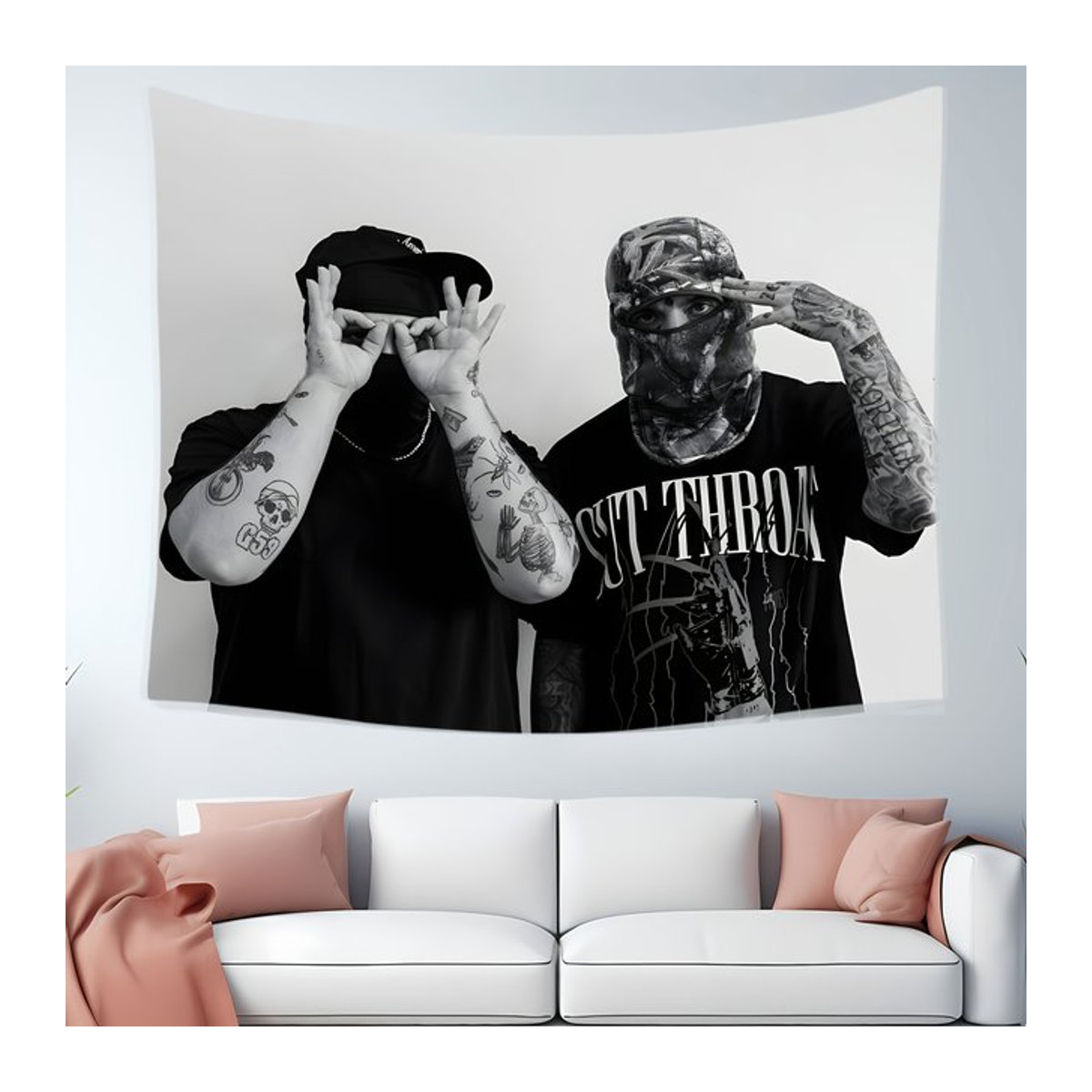 RoarGosh Wandteppich Suicide Music Theme, schwarzer Wandbehang aus Polyester für dein Schlafzimmer oder Kinderzimmer - Bild 1