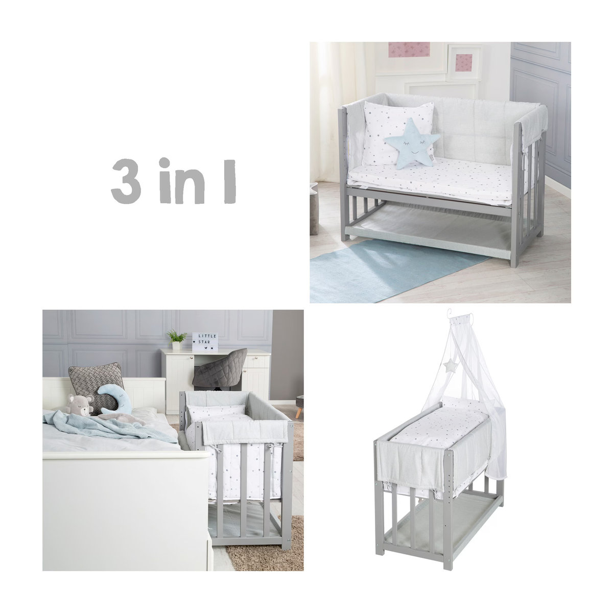 Roba 3in1 Stubenbett Sternenzauber Babybett aus Holz in Grau und Taupe - Bild 5