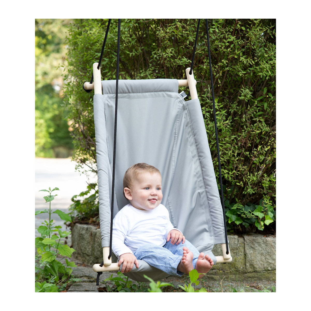 Roba Baby-Hängeschaukel Hängesitz in Grau aus Holz und Polyester - Bild 1