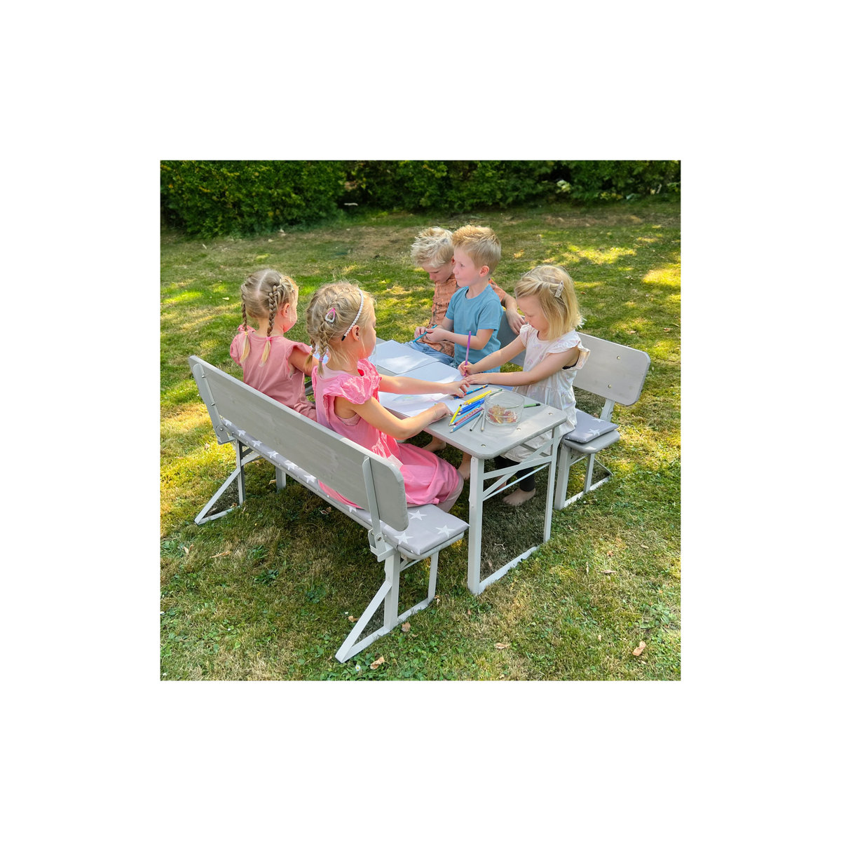 Roba Kinderparty-Garnitur aus Massivholz mit Lehne in Grau und Weiß - Bild 2