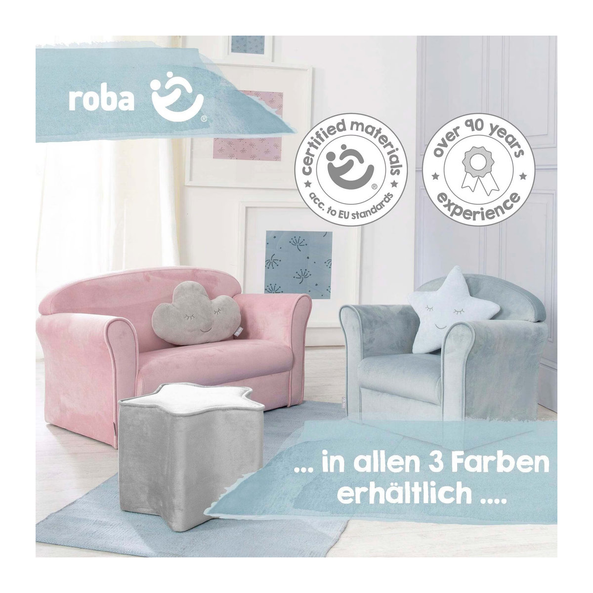 Roba Kindersessel mit Armlehnen aus Samt in Rosa, B/H/T: 49 x 39 x 43 cm - Bild 4