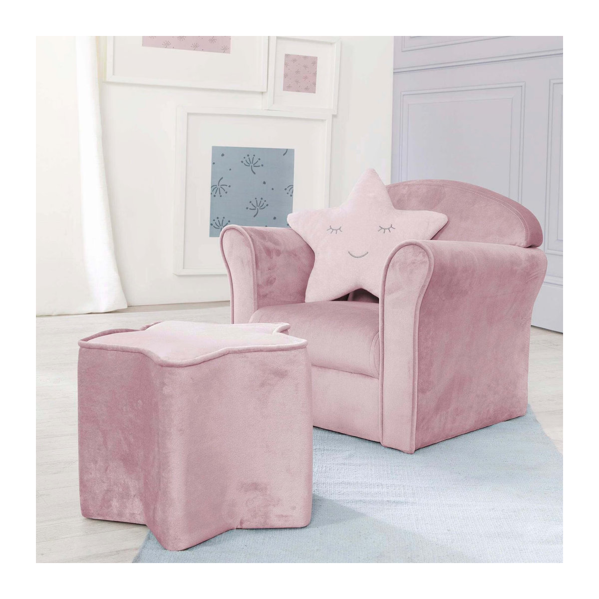 Roba Kindersessel mit Armlehnen aus Samt in Rosa, B/H/T: 49 x 39 x 43 cm - Bild 5