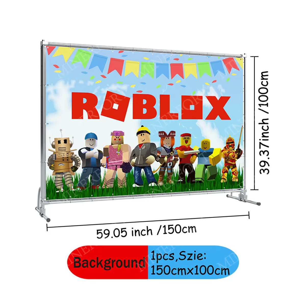 Roblox Cartoon Hintergrund mit Spielkulissen und Charakteren für Kindergeburtstage und Babypartys, mehrfarbig, rechteckig, hängend - Bild 6