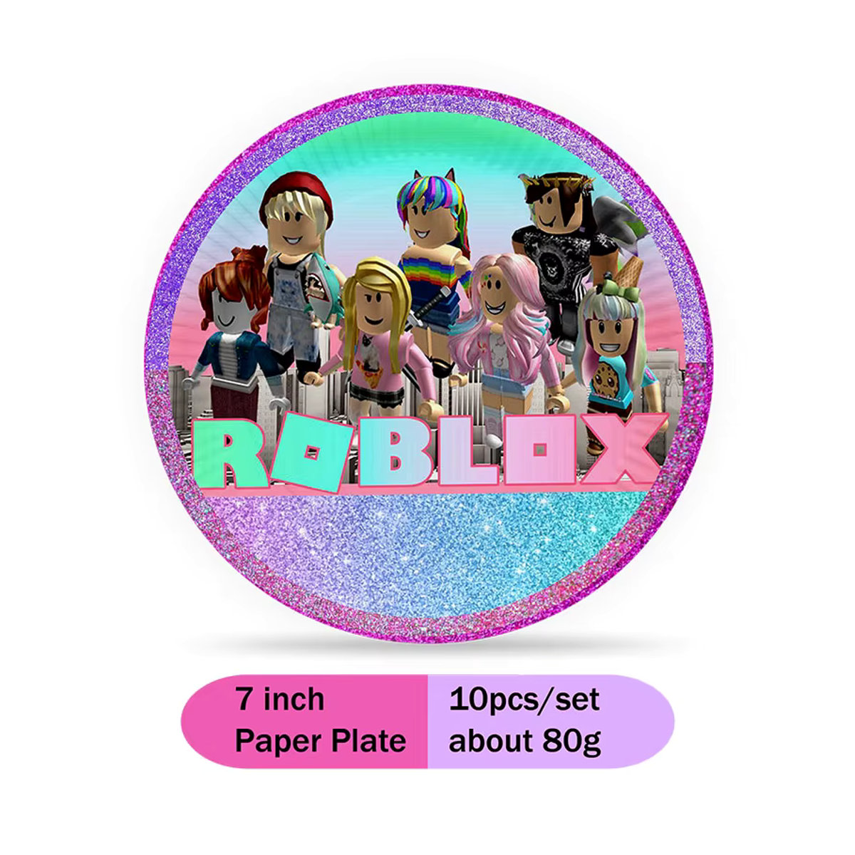 Robloxed Geburtstagsparty-Dekorationsset für Kinder in Rosa mit Ballons, Banner, Hintergrund und Papier-Tischgeschirr - Bild 3