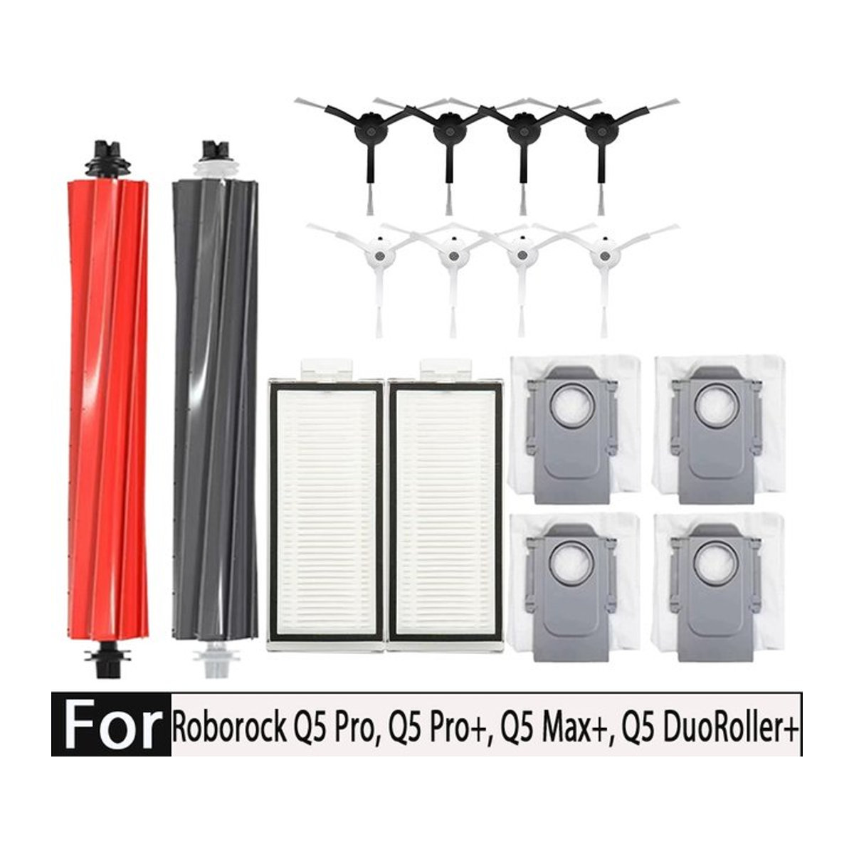 Roborock Ersatzteil-Set für Q5 Max+ und Q5 DuoRoller+ mit Hauptbürste, Seitenbürste, Hepa-Filter und Staubbeuteln in Bunt - Bild 1