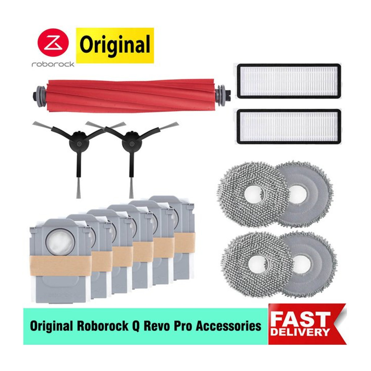Roborock QRevo S und Q Revo Pro Ersatzteil-Set mit Mopptüchern, Filtern, Hauptbürsten, Staubbeuteln und Seitenbürsten in Bunt - Bild 1