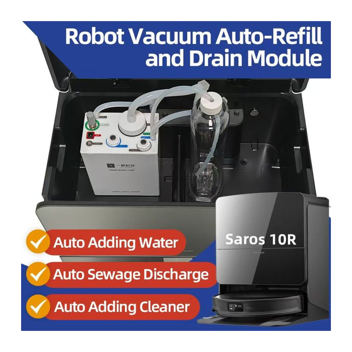 Roborock Saros 10R 20 Wasserwechsel-Kit in Schwarz mit automatischem Nachfüll- und Ablassmodul für Roboterstaubsauger - Bild 1