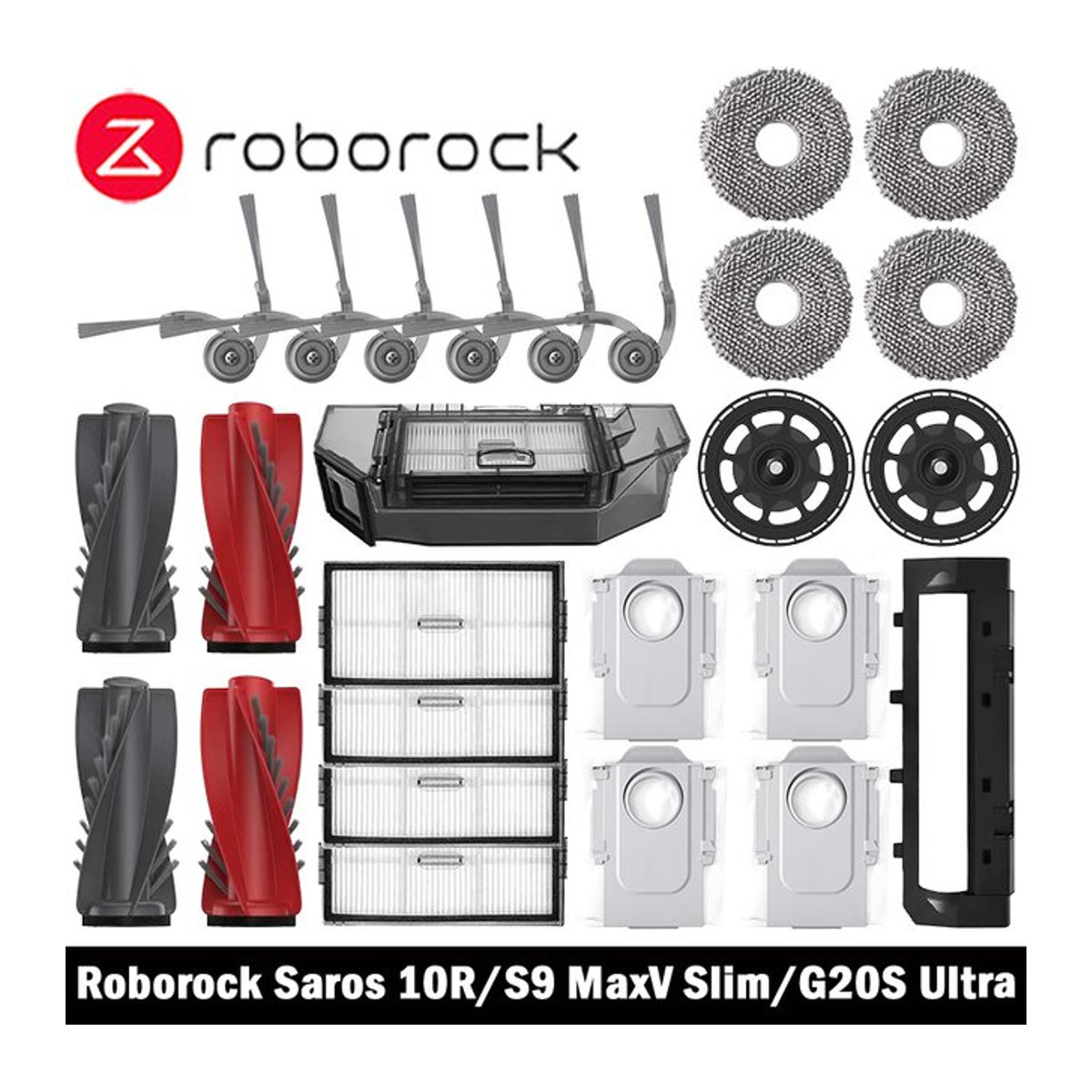 Roborock Zubehör-Set für Saros 10R, S9 MaxV Slim und G20S Ultra mit Hauptseitenbürste, Mopp, Hepa-Filter und Staubbeuteln in Braun und Bunt - Bild 1
