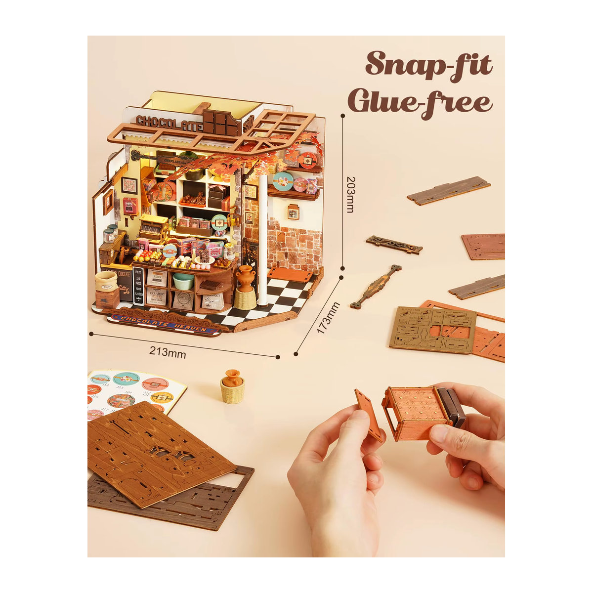 ROBOTIME 3D-Puppenhaus-Set aus Holz in Vintage-Optik, DIY Miniaturhaus zum Basteln für Erwachsene und Teenager, mehrfarbig - Bild 2